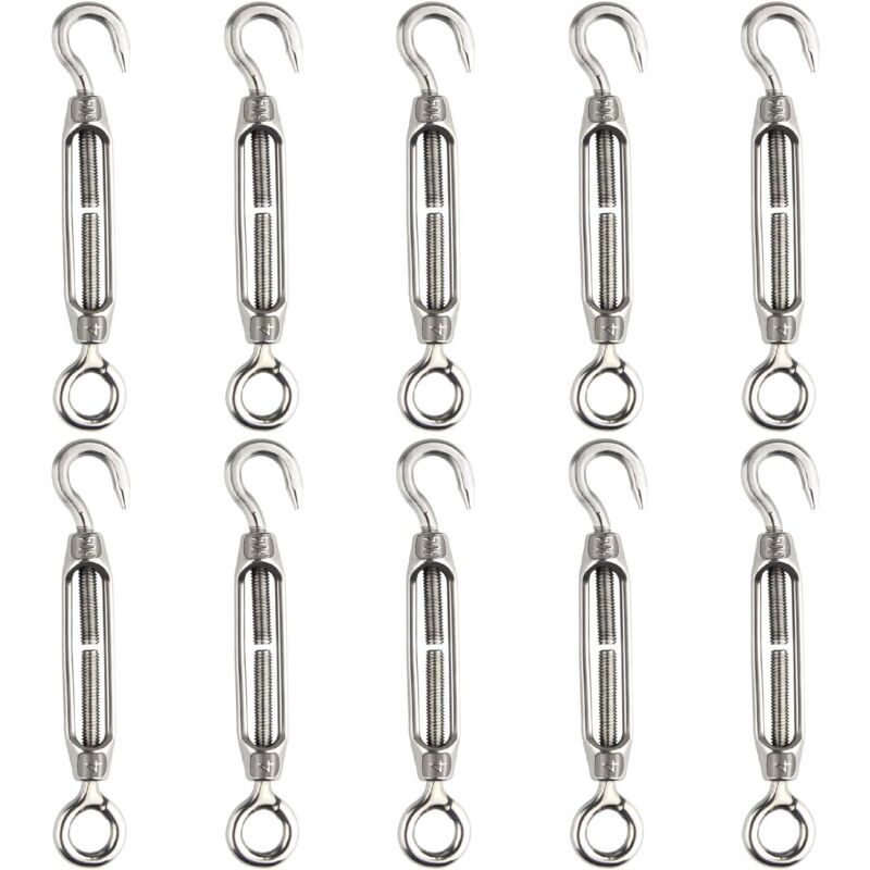 Ahlsen - 10pcs tendeur de fil de tendeur 304 crochet et oeil tendeur réglable M4 tendeur en acier inoxydable Set Heavy Duty
