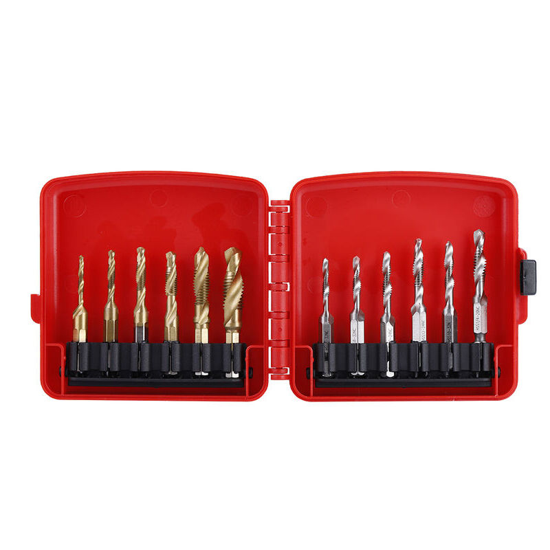 Ahlsen 12 pièces M3-M10 tige hexagonale titane plaqué HSS filetage métrique et pouces forets de taraud