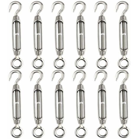 Ahlsen 12 piezas Tensor Tensor de alambre M4 Gancho y ojo Tensor Tensor Tensor de acero inoxidable 304 Tensor de cuerda resistente