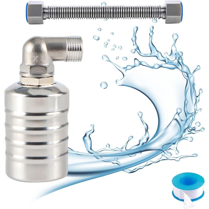 Ahlsen - 1/2' Vanne à flotteur entièrement automatique en acier inoxydable 304, régulateur de niveau d'eau automatique pour réservoir d'eau, mini