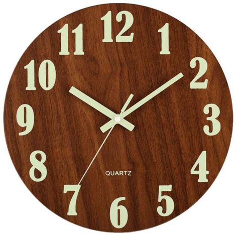 Ahlsen 12 Zoll leise beleuchtete Wanduhr, tickloses Design, Holz, Nachtlicht, runde Wanduhr für Wohnzimmer und Schlafzimmer, leuchtet im Dunkeln – klassische Zahlen