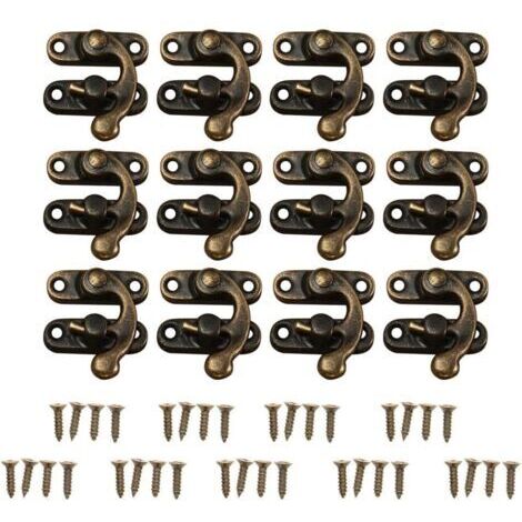 Ahlsen 12pcs rétro design décoratifs cabinet boîte à bijoux cales verrou Vintage Cadenas Loquet Crochet cornes Bronze antique Cadenas Moraillon Boîte à bijoux Boucle avec 48 vis(Bronze)