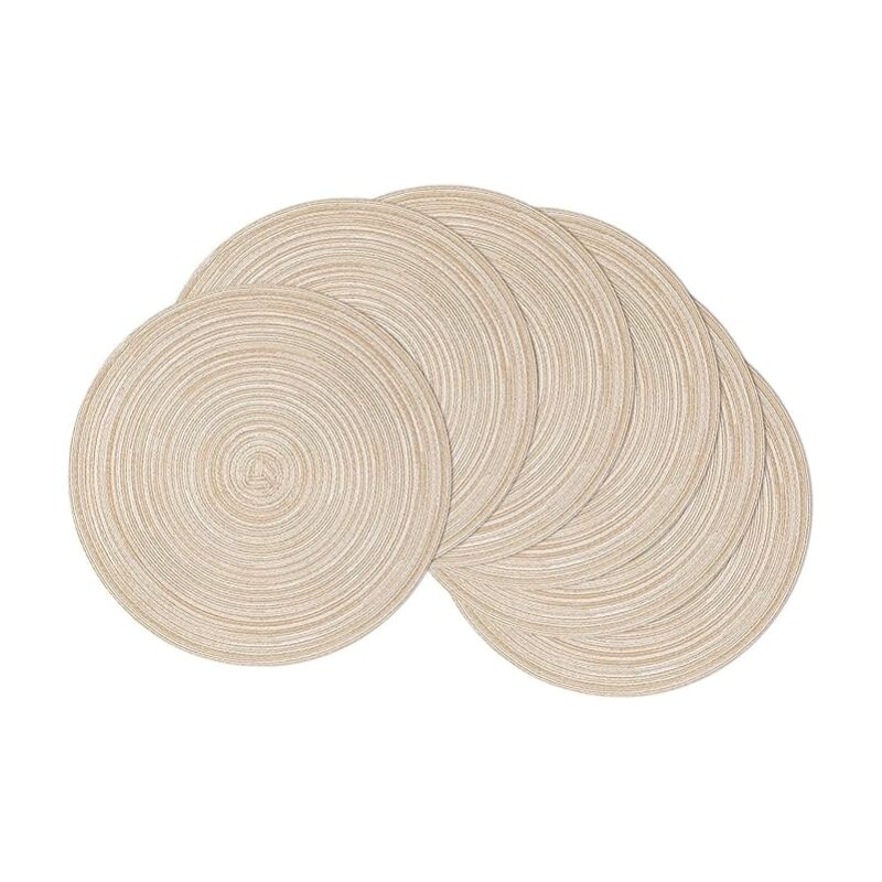 Ahlsen - 15 inch Round Braided Placemats Set of 6 Non Slip Heat Resistant Round Table Mats Washable Place Mats for Dinner Party Table Decoration