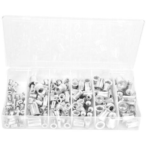 Ahlsen 190-teiliges Aluminium-Nietmuttern-Set, Flachkopf-Gewindebefestigungsmuttern M3, M4, M5, M6, M8, M10