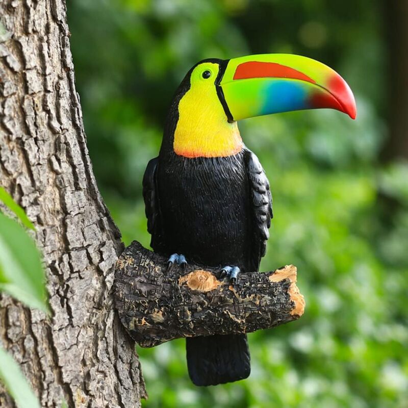 Ahlsen - 1pc Figurine de Toucan,Oiseau artificiel en résine,Statue d'animal de Jardin à Suspendre pour décoration extérieure