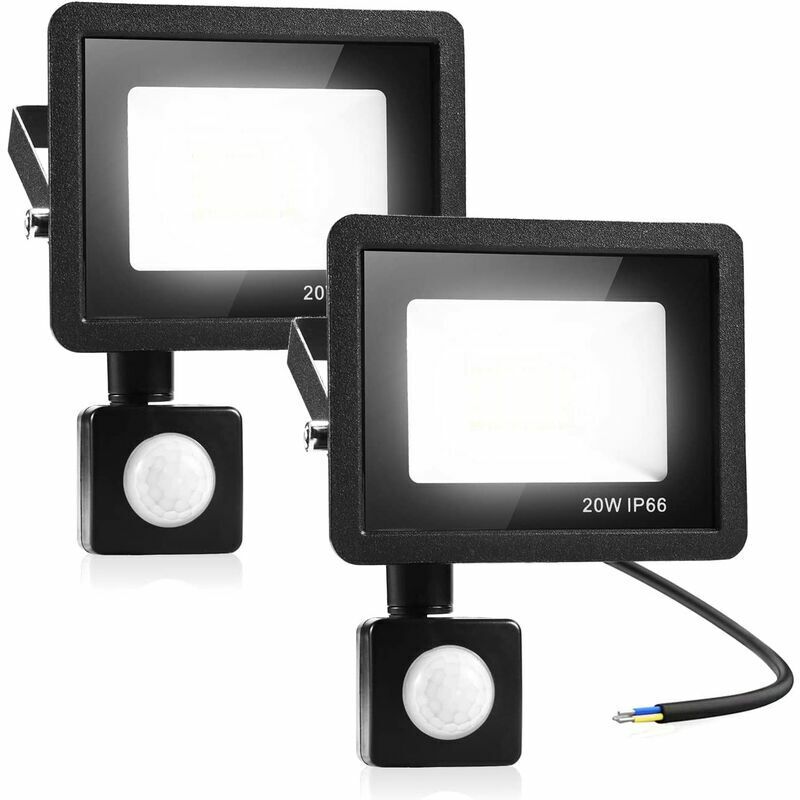 2 pcs Lampe de Sécurité 20W Avec Détecteur de Mouvement pir, Projecteur à led Intelligent, Lumières Exterieur 1600 Lumens 3000K Blanc Chaud, Spot led