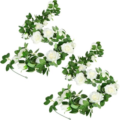 Ahlsen 2 pièces Guirlandes de fleurs artificielles Roses artificielles Guirlande de fleurs Guirlande de roses Vigne suspendue pour jardin, réception de mariage, intérieur et extérieur
