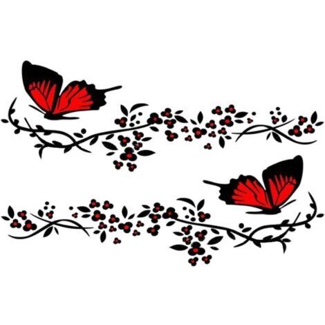 Ahlsen 2 PièCes Stickers de Voiture Papillon Fleur,Autocollant Mignon de Voiture de Fleur de Papillon,3011cm Noir plus rouge