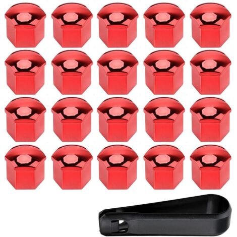 Ahlsen 20 Pièces 21mm Capuchon d'écrou de Roue de Voiture Cache-écrous Bouchon d'Écrou de Roue Couvre avec Ensemble Outil de Suppression Rouge