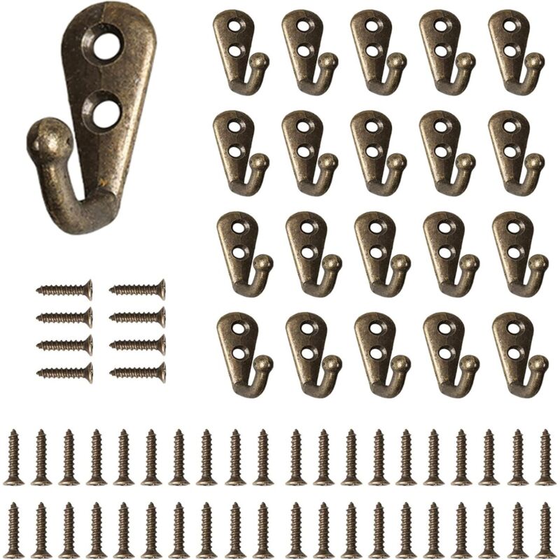 20 Pièces Crochets de Patères Manteau de Porte Crochet de Manteau Métal , Rétro Crochet Mural Crochet Patere avec (Bronze) - Ahlsen