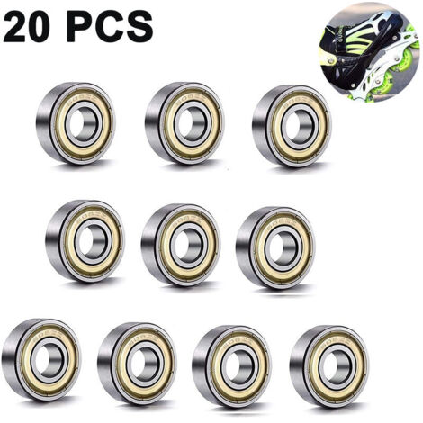 Ahlsen 20 Stück 608 ZZ 8 mm x 22 mm x 7 mm doppelt geschirmte Miniatur-Rillenkugellager aus Metall für Inline-Rollschuhe