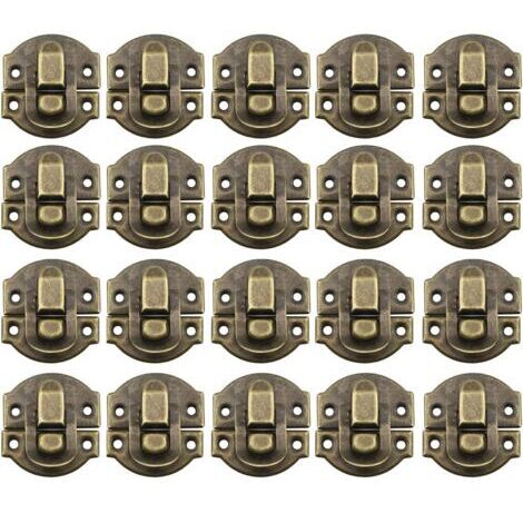Ahlsen 20Pcs Fermoir Métal Verrouillage Moraillon Vintage Boîte Porte Coque Coffre Fer Ensemble Loquet Tiroir Antique pour Armoire à Bijoux en Bois Décoratif (Bronze)