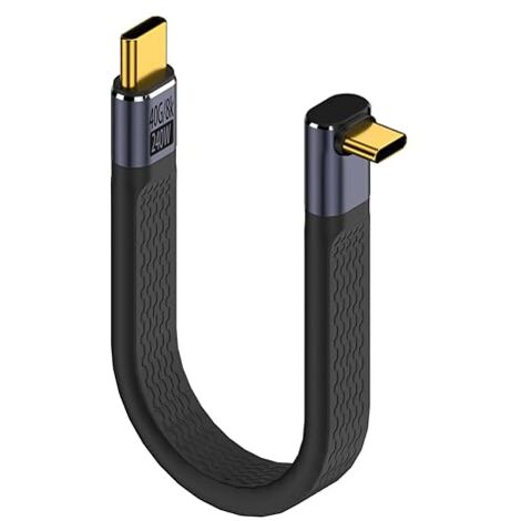 Ahlsen 240W USB 4.0 C Data Cable to 90° Angled C Plug PD Fast Charging Cable Short Cable 40Gbps Type C Flat Flexible for Smartphone Power Bank Thunderbolt 3/4 13cm (Curved)