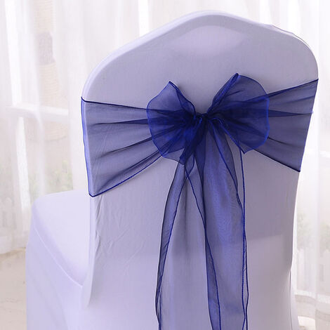 Double ruban de chaise Blanc + Bleu royal - Location deco mariage