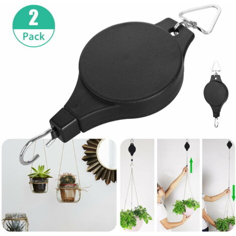 Ahlsen 2er-Pack einziehbare Riemenscheibe für Pflanzen, hängende Pflanzgefäße, Blumenkorbhaken für Gartenkörbe, Töpfe und hängende Vogelhäuschen (oben nach oben und unten ziehen)