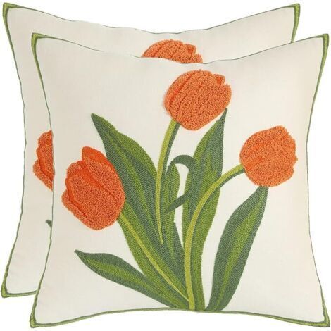 Ahlsen 2er-Set Kissenbezüge mit Gartenblumenmuster, 45 x 45 cm, bestickt, für Schlafzimmer, Sofa, Wohnzimmer, Heimdekoration, Café