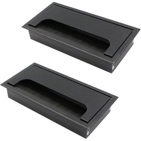Ahlsen 2Pcs Couvercle Passe Câbles Fil Carrée 80x160mm pour Encastrer sur Table de Bureau Organisateur de Cables pour Meuble Aluminium Noir Anodisé Passage de Câble Cache-Câble
