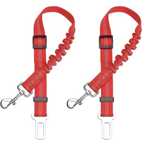 Ahlsen 2Pcs Harnais de transport pour chien en nylon élastique, laisse de transport pour chien réglable avec fonction d'absorption des chocs et mousqueton pour chiens et chats（Rouge）