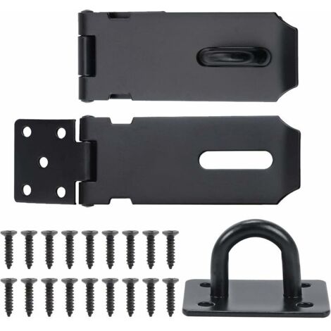 Ahlsen 2Pcs Moraillon Loquet De Porte En Acier Inoxydable Avec Agrafes Vis Cadenas Fermoir De Porte De Sécurité Moraillon Pour Porte Placard Fenêtre Tiroir 105Mm Noir
