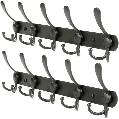 Ahlsen 2pcs Porte Manteau Mural Noir – 5 Crochets Triples – 40 cm – Patere Murale Acier inoxydable pour une Entrée, Chambre, Salle de Bain et Vestiaire