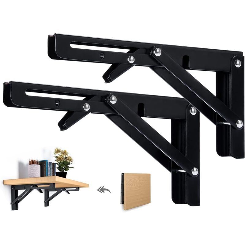 Ahlsen 2PCS Support d' Étagères Pliable 400mm Équerre Pliante Étagère Murale Support Pliante Robuste Noir Support Console Pliable