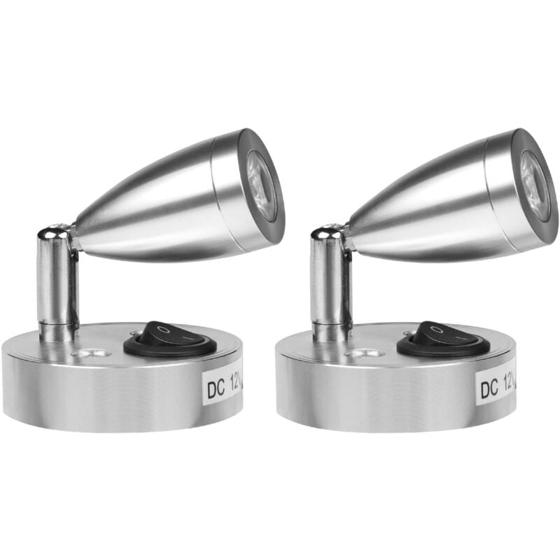 Ahlsen - 2x 3W 12V lumière 12V camping - car, lampe de lecture led pour caravane bateau avec son propre interrupteur, argent
