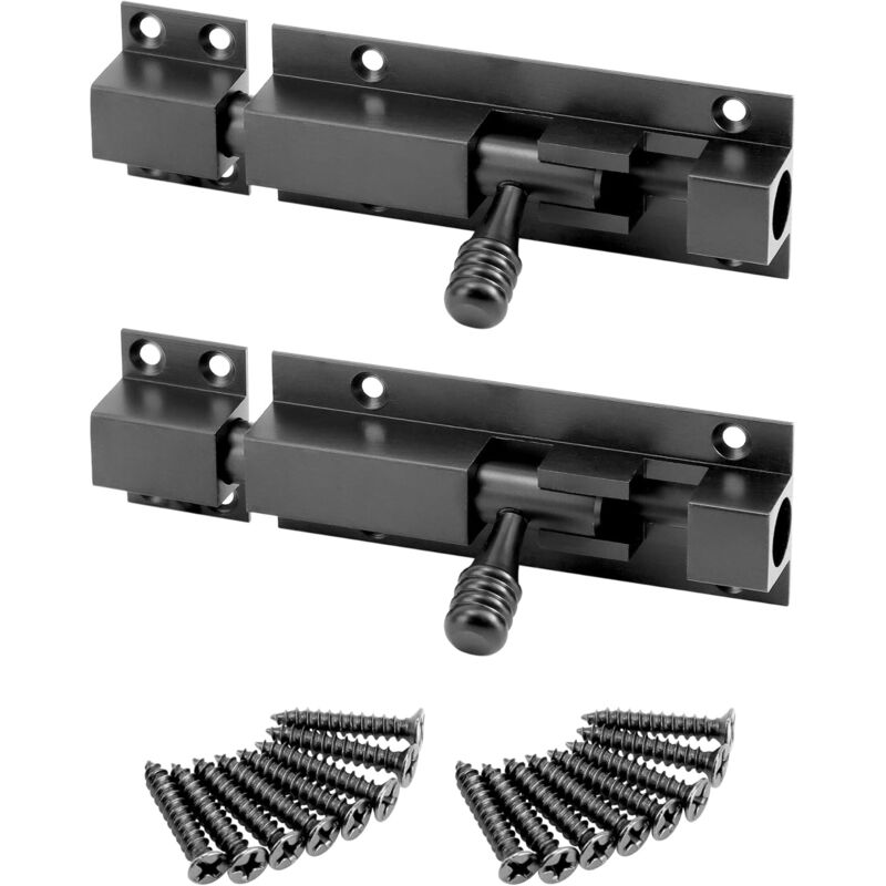 Ahlsen - 2X Verrou targette en alliage d'aluminium - 130 x 37 mm - Loquet coulissante pour porte, fenêtre, portail de jardin, cabanon (noir)