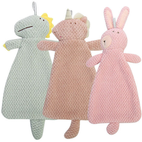Ahlsen 3 PCS Serviettes à Mains en Toison Corail Doux, Ensemble d'Essuie-Mains Suspendu à Séchage Rapide avec des Motifs Mignons, Serviettes Épaisses pour Salle de Bain, Marron, Rose, Vert