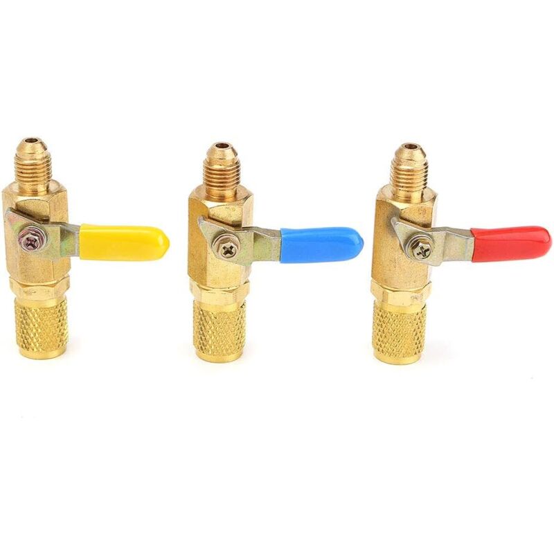 Ahlsen 3 pièces R12 R22 vannes d'arrêt climatisation réfrigérant en laiton 1/4 SAE vanne marche-arrêt pour AC HVAC réfrigération vanne à bille droite