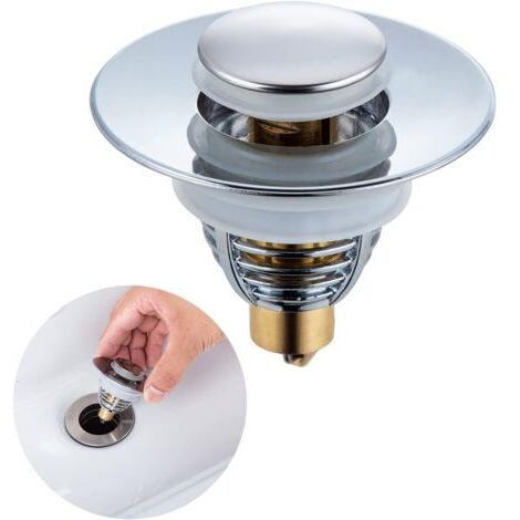 Ahlsen 3-teiliger Edelstahl-Waschbeckenstöpsel (Ø 34–38 mm), universeller Pop-up-Ablauf mit Geruchsneutralisierung, inklusive 2 Silikondichtungen und Abflussfilter mit Verstopfungsschutz, für Aufsatzw