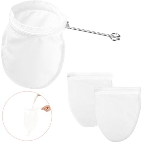 Ahlsen 3er-Pack wiederverwendbare feinmaschige Filterbeutel mit Edelstahlgriff zum Filtern von Nüssen, Milch, Kaffee, Thai-Tee, Saft, Honig, Wein, Öl