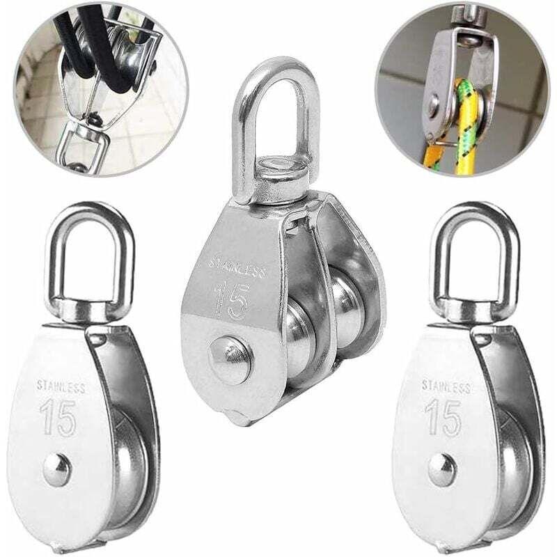 3PCS Poulie Double inox pivotant Double poulie,Poulie de Levage Rouleau de Chargement,Poulie en Acier Inox,Poulie Simple Bloc,Poulie Simple en Acier