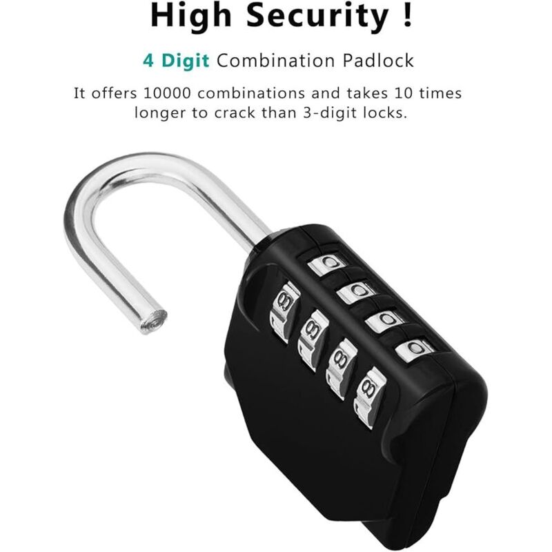 4 Digit Combination Padlock Outdoor, School Lock, Gym Lock and Black Lock - Ahlsen