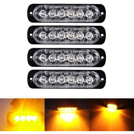 AHLSEN 4 Pcs Feu de freinage stroboscopique à 6 LED pour voiture - Barre lumineuse pour véhicule de 12 V à 24 V - Balise clignotante de sécurité pour voiture, véhicule utilitaire, bateau, remorque, ca