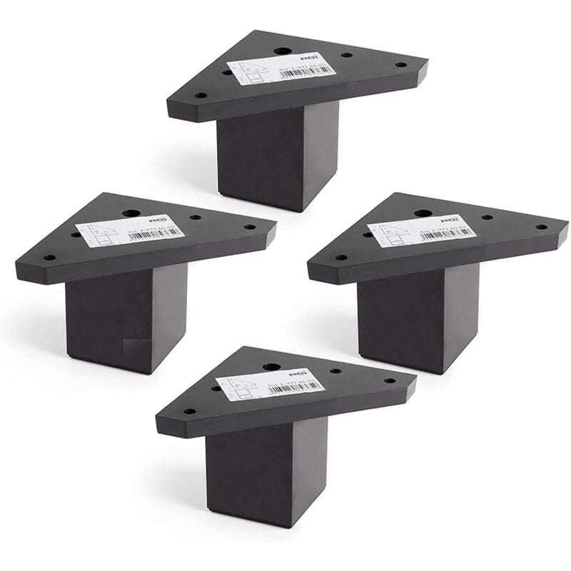 Ahlsen - 4 Pièces Pied de Meuble avec Plaque de Montage - pour Le Table, lit, chaises - Alliage d'aluminium - Hauteur: 6 cm - Couleur: Noir - Ne