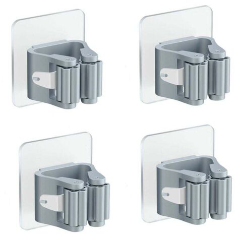 Ahlsen 4 Pièces Porte Balai Mural, Auto Adhésif Porte Vadrouille Porte Balais Mural Sans Perçage Pince à Balai Supports Accroche Balai Mural, pour Porte Salle de Bain Cuisine Balcon ( Gris )