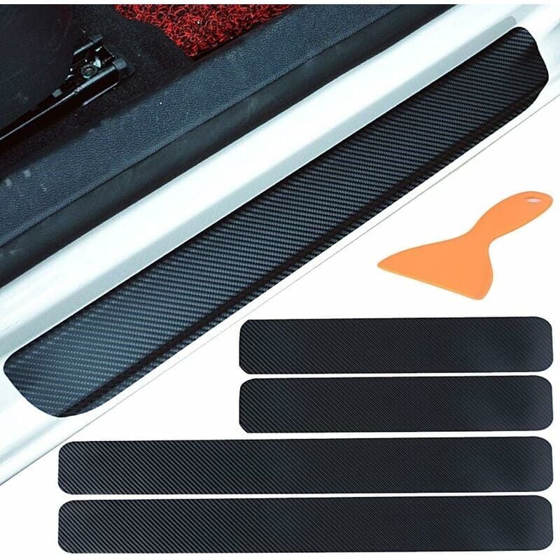 Image of Ahlsen 4 Stück 4D Carbonfaser-Aufkleber, Klebefolie für Autotürschwellenschutz, universell, Schwarz