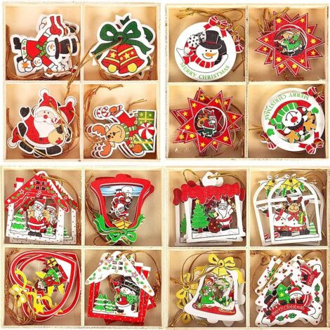 Ahlsen 48 piezas Adornos para árboles de Navidad, 16 modelos, Colgantes para árboles de Navidad, Adornos para árboles de Navidad para decoración navideña