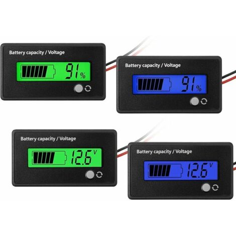 Ahlsen 4er-Pack DC 12V 24V 36V 48V Batterieanzeige mit Alarm, Batteriekapazitäts-Spannungsanzeige, Blei-Säure-Batterie-Kraftstoffanzeige und Li-Ion-Batterieanzeige (grün und blau)