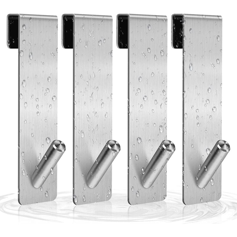 Ahlsen - 4pcs Crochets de Porte de Douche, Acier Inoxydable Crochets de Suspension pour Serviettes Sans Perçage sur Porte de Douche sans Cadre pour