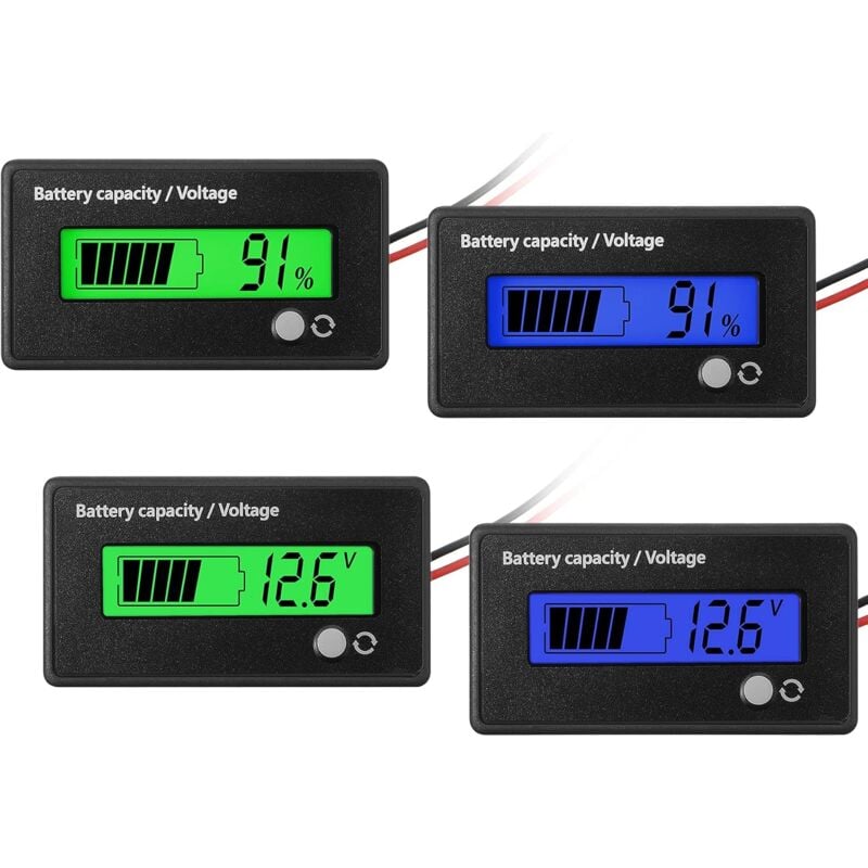 Ahlsen - 4Pcs dc 12V 24V 36V 48V 72V Compteur Batterie avec Alarme, Indicateur de Tension Capacité Batterie Moniteurs Jauge Batterie Plomb-Acide et