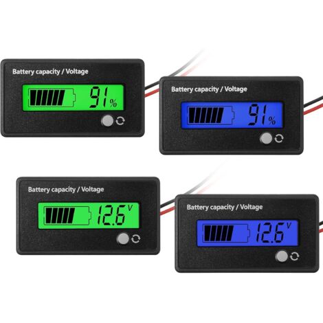 Ahlsen 4Pcs DC 12V 24V 36V 48V 72V Compteur Batterie avec Alarme, Indicateur de Tension Capacité Batterie Moniteurs Jauge Batterie Plomb-Acide et Indicateur Batterie Lithium-ION (Vert et Bleu)