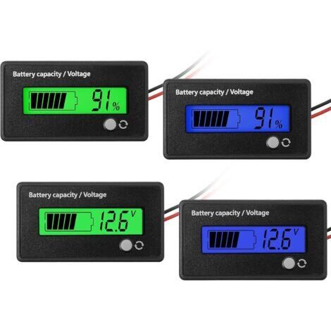 Ahlsen 4Pcs DC 12V 24V 36V 48V 72V Compteur Batterie avec Alarme, Indicateur de Tension Capacité Batterie Moniteurs Jauge Batterie Plomb-Acide et Indicateur Batterie Lithium-ION (Vert et Bleu)