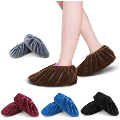 Ahlsen 5 Paires Surchaussures lavables Couvre-Chaussure Anti Glisse Réutilisables Antidérapant Chausson avec Flanelle pour Maison Le Ménage, et Bureau Informatique