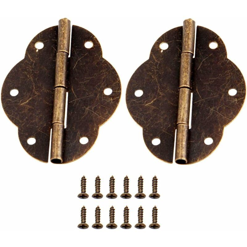 Ahlsen - 5 pcs Antiquités Charnières rétro avec 12 vis pour Vintage Boîte en bois Boîte à outils Cabinet Armoire Bijoux Coffre Antique Bronze Iron