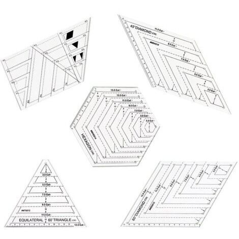 Ahlsen 5-teiliges transparentes Nählineal-Set, DIY-Nählineal, Quiltlineal, präzise Skala und klare Beschriftung, für Nähwerkzeuge, Ausbessern, Kantenversäubern und Einfassen