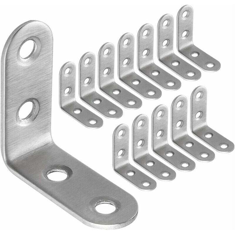 Ahlsen 50 pcs équerres de fixation en acier inoxydable 40x40 mm, pour la fixation et la réparation des équerres de meubles, joints renforcés, argent