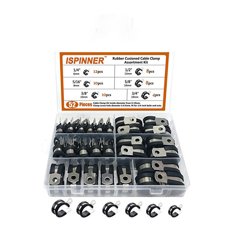 52PCS Collier de serrage Assortiment en caoutchouc, Tuyau Clips réglable en 7 tailles 1/4'5/16' 3/8'1/2' 5/8'3/4' pour famille Tuyau d'eau, réservoir