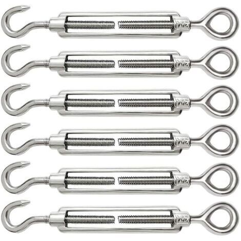 Ahlsen 6 Pièces Tendeur Cable M6 Tendeur Cable Inox 304 Réglable Crochet de Ridoir et Oeil pour Tendeur de Fil Cable Acier Corde Crochet Tendeur Accessoires
