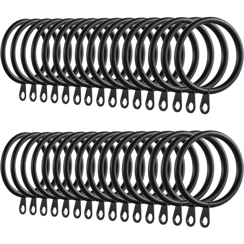 60pcs Anneaux de Rideau, Anneaux de Rideau en métal Crochets Suspendus pour Tringles à Rideaux Anneaux de Suspension de Rideau de 30mm (Noir) - Ahlsen